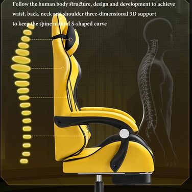 Геймерське крісло з підставкою для ніг, ергономічне комп&39ютерне крісло, ігрова поперекова опора, регулювання висоти спинки та сидіння, поворотне крісло-реклайнер, гоночне офісне крісло, крісло для відеоігор (колір /жовтий)
