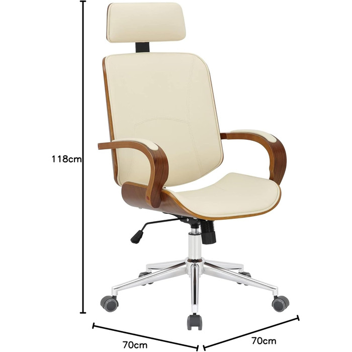 Офісне крісло CLP Dayton зі штучної шкіри, обертове крісло з підголівником, функцією гойдання, регулюванням висоти та функцією повороту на 360, колір горіх/кремовий