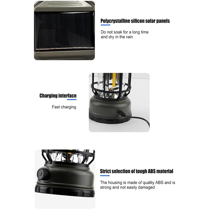 Акумуляторний кемпінговий ліхтар вінтажний світлодіодний ліхтар, водонепроникний вуличний ліхтар для використання під час відключення електроенергії та у дворі, чорний