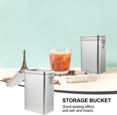 Білий бляшаний контейнер для зберігання кави з ретро-дизайном, герметичний контейнер для кавових зерен та меленої кави, квадратний контейнер для зберігання для кухні та дому, сріблястий, 7,5 x 4,7 x 3,1 дюйма