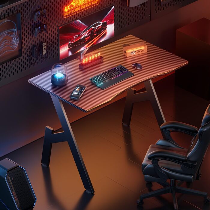 Ігровий стіл 100 x 50 см, ігровий стіл, міцний комп&39ютерний стіл з карбоновою поверхнею, ергономічний комп&39ютерний стіл для ігор та офісного використання, чорний стіл 100 см