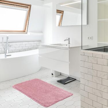 Килимок для ванної Linden Berg світло-рожевий 50 x 80 см - Нековзний килимок для ванної - Мікрофібра - TPR основа - Сертифікований Oeko-Tex - Абсорбуючий - Швидко сохне - Можна прати - Легкий догляд 50 x 80 см (Прямокутний) Рожевий