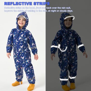 Дощовик Fewlby для дівчаток, водонепроникна куртка, цільний плащ з капюшоном, багаторазові штани для бруду, синій єдиноріг, вік 2-5 років