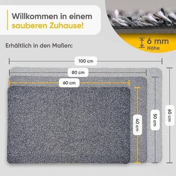 Килимок Entrando 60x100 см - Для приміщень та вулиці - Бавовна - Нековзний, можна прати, міцний - Підходить під двері - Для вхідних дверей або критих входів, патіо, балконів (сірий) Сірий 60 x 100 см (прямокутний)