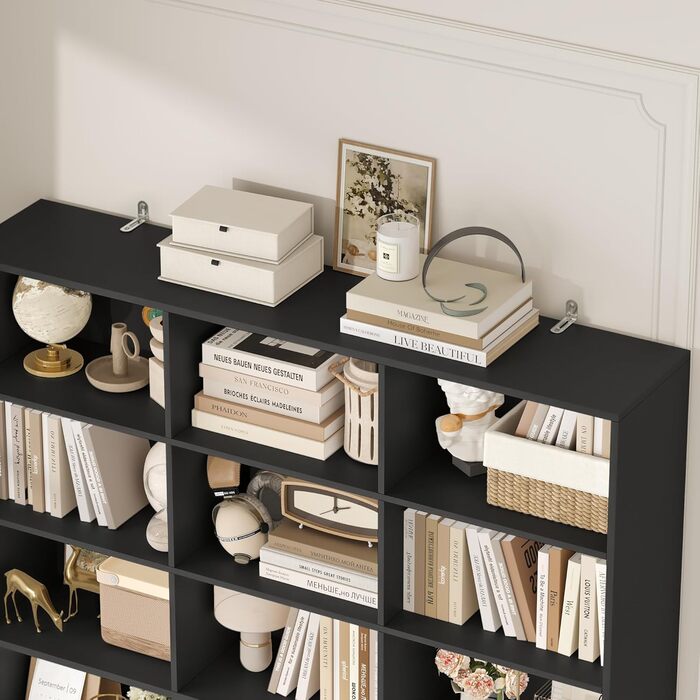 Книжкова шафа FirFurd 209 см з дверцятами, книжкова шафа з 15 відділеннями, вітрина, висока шафа, дерев&39яна багатофункціональна шафа, велика для вітальні, кабінету, кухні, 150 x 23,7 x 209 см, чорна