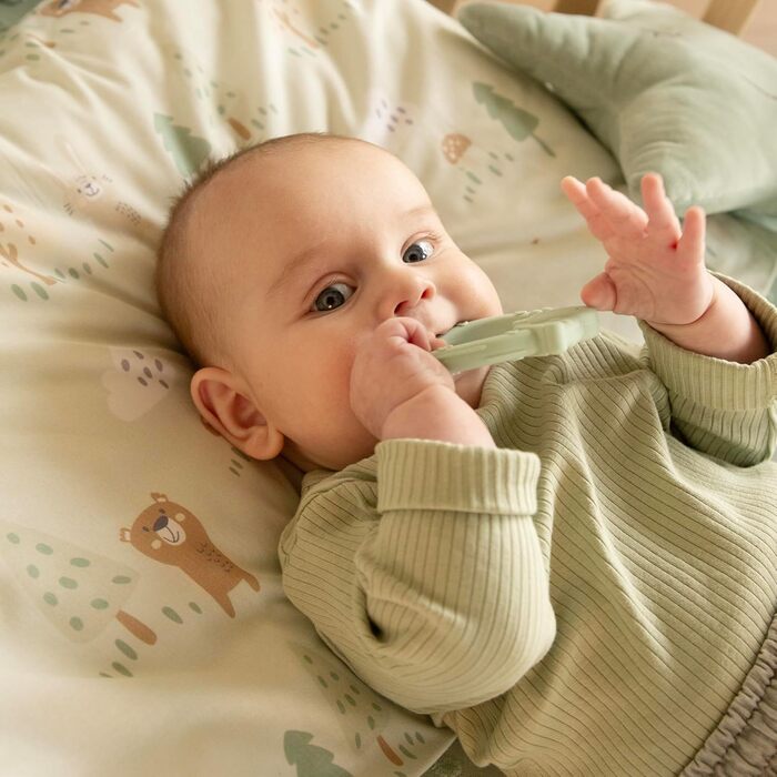 Дитяче ліжко roba 70x140 см Woodland Buddies Дитяче ліжко-трансформер з аксесуарами Вкл. матрац, балдахін та комплект постільної білизни 100x135 см Білий/Зелений Для немовлят та малюків Білий / Woodland Buddies