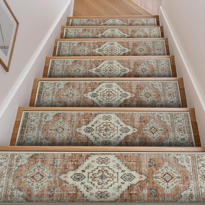 Килимки для сходів OJIA з нековзним покриттям для дерев&39яних сходів у приміщенні, 76,2 x 20,3 см, м&39які, що праються, доріжка для сходів, килимки для сходів, килимки для дітей, домашніх тварин, людей похилого віку, 15 шт. , бежевий