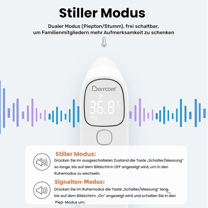 Медичний термометр Berrcom Термометр для чола та вуха Цифровий медичний термометр Безконтактний інфрачервоний налобний термометр для немовляти, дорослого з сигналізатором лихоманки, перемикач C/F, миттєве зчитування