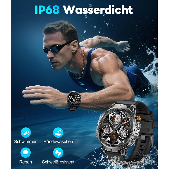 Розумний годинник LIGE Military для чоловіків (3 ремінці) - 1000 мАг/1,85 дюйма HD великий сенсорний екран/світлодіодна підсвітка, фітнес-годинник з понад 110 спортивними режимами, відстеження серцевого ритму/сну, спортивний годинник для iOS/Android, наси