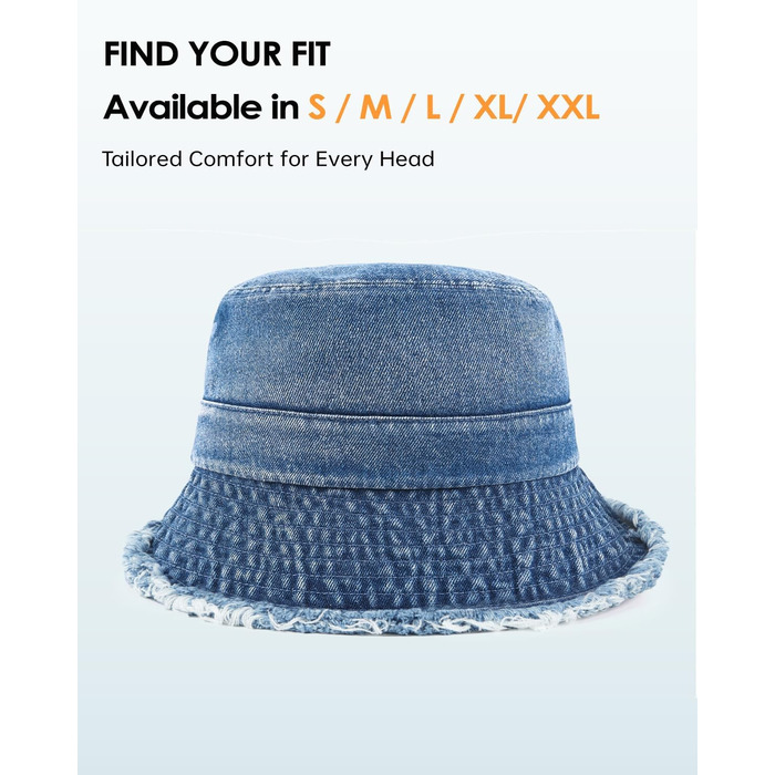 Джинсовий капелюх Zylioo L/XL/XXL для чоловіків та жінок, для великої голови, UPF50 захист від сонця, розмір 58-64 см, вінтажна літня шапка з китицями XL-XXL, темно-синя