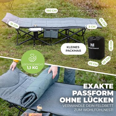 Килимок для похідного ліжка 190 x 70 см, кемпінговий матрац, супер м&39який, кемпінговий матрац, килимок для ліжка та матраца, похідне ліжко, килимок для вулиці, гостьового ліжка та рибальського ліжка 190 x 70 см, сірий