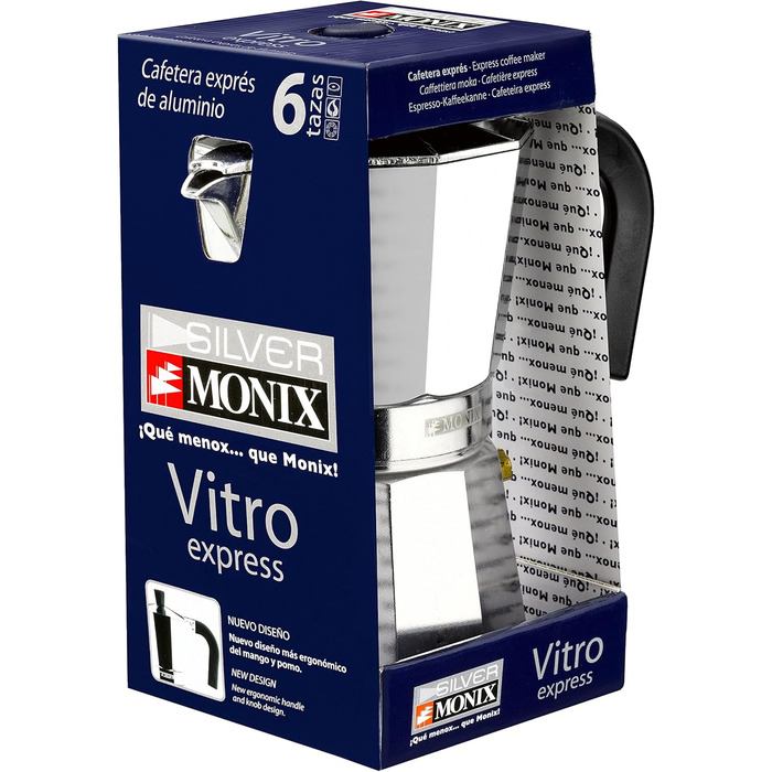 Каструлі мока Monix Vitro Express на 3 чашки, алюміній, нержавіюча сталь, 6 шт.