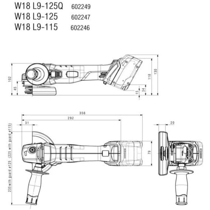 Акумуляторна кутова шліфувальна машина TV00, чорна, 18 L 9-125 *
