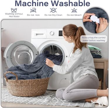 Електрична ковдра з автоматичним вимкненням, 10 налаштувань температури, таймер автоматичного вимкнення до 9 годин, фланель та шерпа, 160 x 130 см, можна прати в пральній машині, захист від перегріву, ковдра з підігрівом для дивана-ліжка, офісна, 160x130 