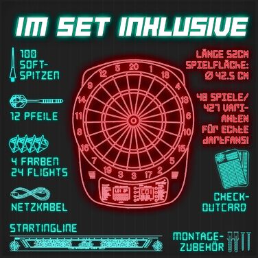 Професійний набір електронної мішені для дартсу з 12 дротиками 24 професійними стрілками 100 наконечниками для дротиків та аксесуарами Електронний автомат для дартсу для 1-8 гравців з 427 варіаціями Електронна мішень для дартсу зі світлодіодним дисплеєм