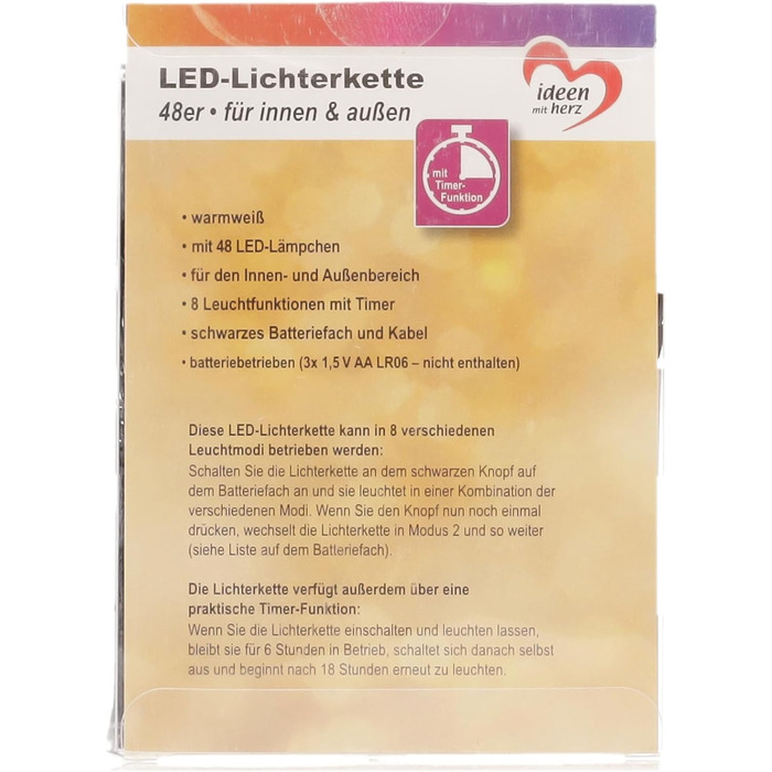 Ідеї з серцевими світлодіодними казковими вогнями теплий білий всередині та зовні 8 різних режимів освітлення вкл. таймер (48 світ