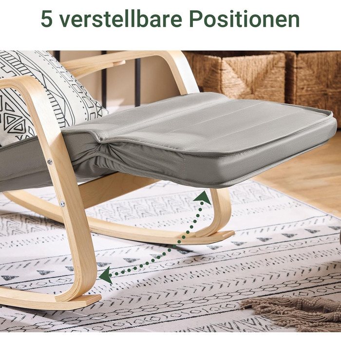Крісло-гойдалка SoBuy з подушкою, крісло-гойдалка з підголівником та регульованою підставкою для ніг, відкидне крісло - сіре FST16-DG темно-сіре