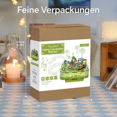 Музична скринька Tonecheer Дерев'яний 3D-пазл, набір моделей для сім'ї котів своїми руками для дорослих, обертова музична шкатулка, дерев'яні пазли Подарунки для прикраси будинку Подарунок на день народження Різдвяний підліток (співає на лузі)