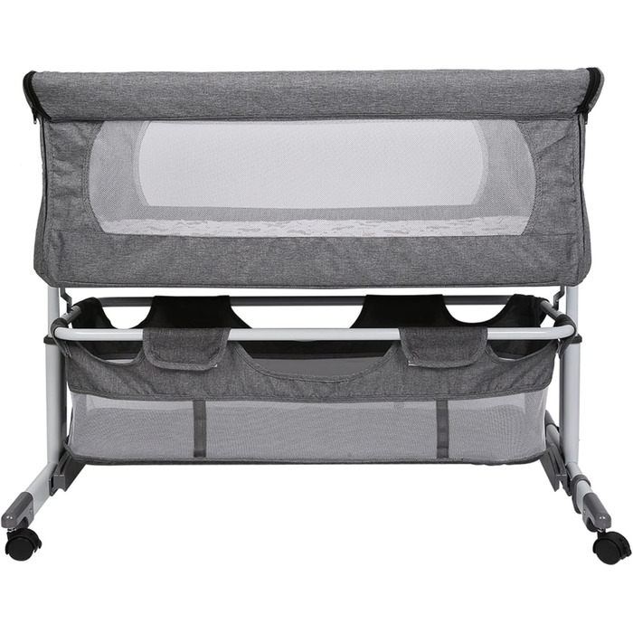 Дитяче ліжко для тумбочки, складне, 2-в-1, дитяче ліжко, портативне, з сітчастими вікнами, поворотні колеса, москітна сітка для ліжка, складне, дитяча колиска 92*58*70-90 см (сіре)