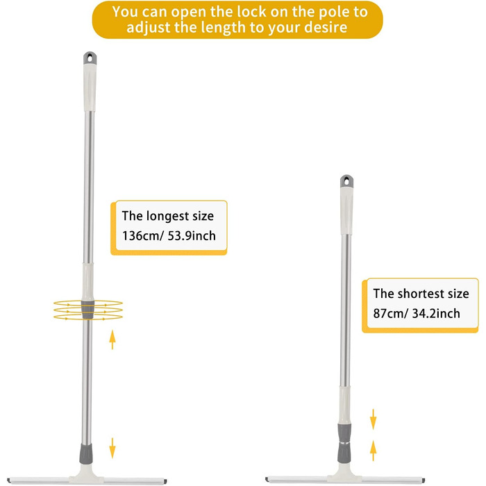 Ракель для води з надзвичайно міцною силіконовою губкою 45 см, ручкою з нержавіючої сталі, телескопічною ручкою 135 см ідеально підходить для душу з дерева, скла, плитки та волосся, шерсті домашніх тварин, пилу, снігу