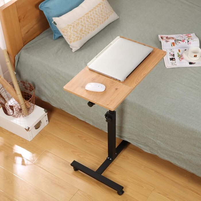 Журнальний столик з колесами, стіл для догляду з регульованою висотою, комп&39ютерний стіл, стіл для ноутбука, офісний комп&39ютерний стіл, приліжковий столик для ліжка для догляду за хворими, письмовий стіл (дерево 60.34.5.58/90см) Дерево (60.34.5.58/90с