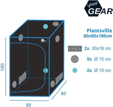 У 8 розмірах - Grow Indoor Box, Grow Tent, Greenhouse, Шафа для вирощування рослин - 80 x 80 x 180 см 80x80x180 см / Чорний