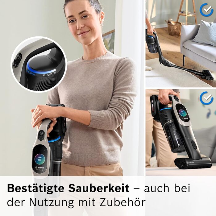 Акумуляторний пилосос Bosch Unlimited 10 BKS1051GQC, бездротовий, технологія MicroCleanTM, TFT-дисплей, стиснення пилу, система фі