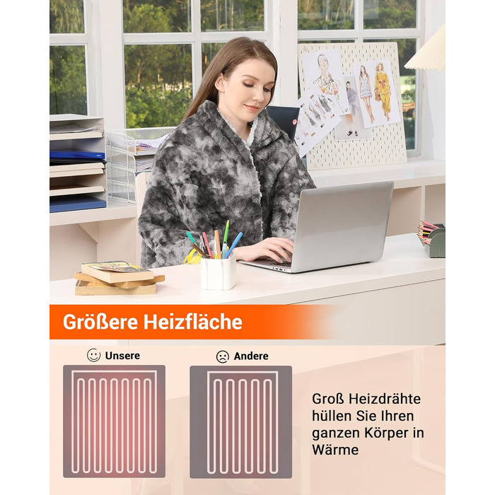 Електрична ковдра LinTimes з автоматичним вимкненням, 6 температурних режимів, 10 годин автоматичного вимкнення, електрична ковдра з PV оксамиту та шерпа-флісу, яку можна прати, 180 x 130 см, сірого кольору