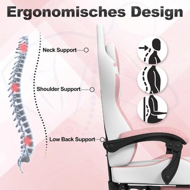 Ігрове крісло HENGMEI Ергономічне комп&39ютерне крісло Масажне ігрове крісло Офісне крісло Поворотне крісло з масажною поперековою подушкою, підставкою для ніг, м&39якими підлокітниками Підголівник Настільне ігрове крісло, рожеве - шорстка поверхня
