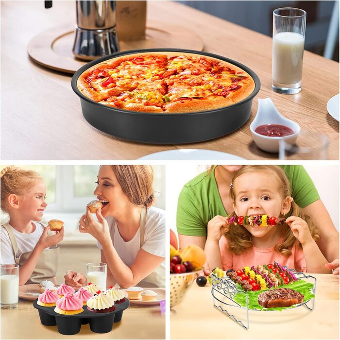 Аксесуари для фритюрниці xxl, аксесуари для фритюрниці 8 дюймів, набір аксесуарів для фритюрниці 14 шт. для фритюрниці для принцеси ніндзя Аерофритюрниця Philips Tefal 4.5 л 5.2 л 5.5 л XL, без бісфенолу А, антипригарне покриття 14 шт. Аксесуари для фритю