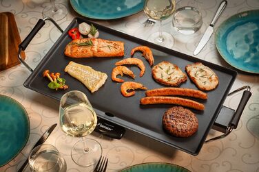 Електричний настільний гриль Bestron, пластина для гриля планча/теппаньякі з антипригарним покриттям, задоволення від гриля до 4 осіб, 2 000 Вт, колір Чорний, 47,5 х 25,5 см