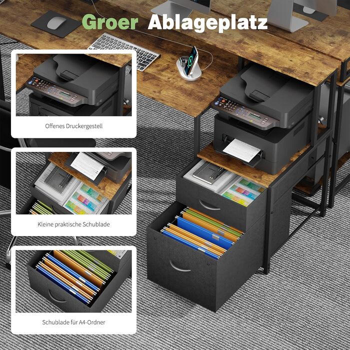 Кутовий письмовий стіл YOUDENOVA з шухлядами, L-подібний, 168x100 см, ігровий стіл зі світлодіодним підсвічуванням, комп&39ютерний стіл з розеткою та портом зарядки USB, офісний стіл, коричневий, 168*100*88,5 см, вінтажний коричневий