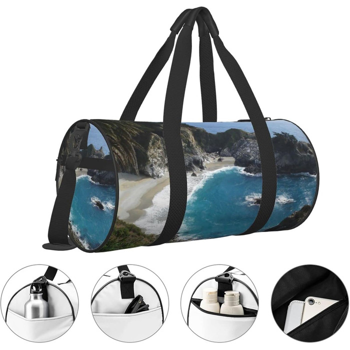 Спортивна сумка, дорожня сумка, пляжна сумка з принтом Водоспад, сумка на нічліг, чорна, універсальний розмір