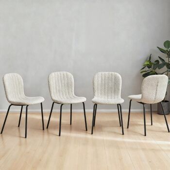 Обідні стільці NORDICANA, Комплект з 4 шт. , Кухонні стільці, Стілець букле, Обідній стілець, Ретро-дизайн, Металеві ніжки, Для їдальні, Вітальні, Кухні, Спальні та Вітальні (Бежевий)