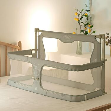 Дитяче ліжко 3-в-1, дитяча колиска, 120x50 см, дорожнє ліжечко, приліжкове ліжечко, пружинне ліжко-бокс, з москітною сіткою, відкидні ворота з ключем, дитяче ліжечко з поручнями, яке можна розмістити на ліжку, світло-зелене