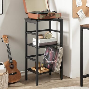 Полиця-драбина HOOBRO, окремостояча полиця, 3-рівнева книжкова полиця, поперечна конструкція, багатофункціональна полиця для зберігання, міцний металевий каркас, індустріальний стиль, для вітальні, спальні, кабінету EBB80CJ01G1 Чорна 40 x 30 x 81 см