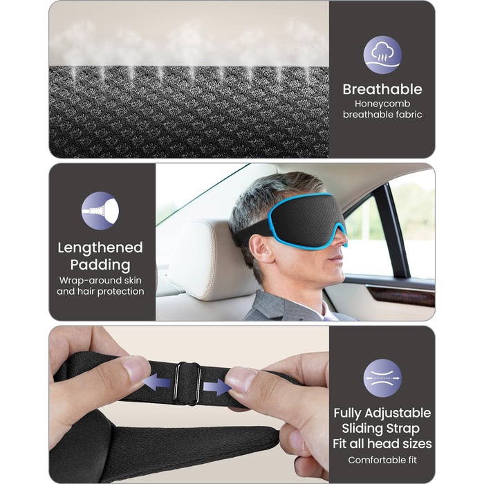 Маска для сну для жінок і чоловіків, шовкова маска для сну 3D світлоблокування, пов'язка на очі (синя)