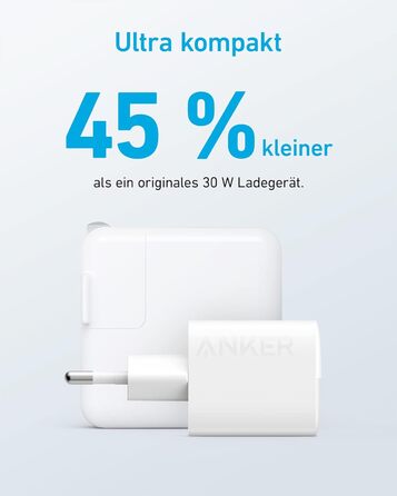 Зарядний пристрій Anker USB C 323 (33 Вт), компактний, з 2 портами для iPhone 15 / 15 Plus / 15 Pro / 15 Pro Max / 14 / 13, Pixel,