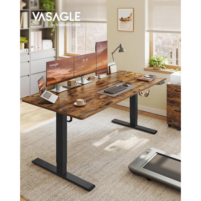 Стіл VASAGLE з регульованою висотою, 180 x 80 см, порт USB-C, подовжувач для зберігання, стіл для роботи стоячи, нагадування про тривале сидіння, 3 кнопки пам&39яті, для офісу, вінтажний коричневий LSD148KD02 180 x 80 см вінтажний коричневий