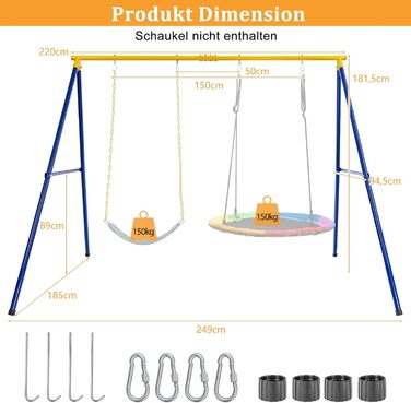 Рама для гойдалок COSTWAY, рама для гойдалок з металу з вантажопідйомністю до 300 кг, рама для гойдалок з анкером для заземлення,