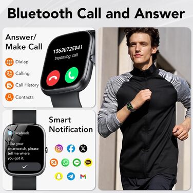 Розумний годинник для чоловіків та жінок, 1,91-дюймовий HD сенсорний розумний годинник із функцією телефону, 115 спортивних режимів, фітнес-трекер IP68 із серцевим ритмом, SpO2, монітором сну, крокоміром для Android та iOS, чорний