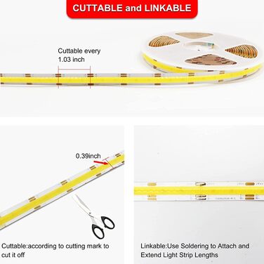 Світлодіодна стрічка TTWAY CCT COB 3M, регульована біла світлодіодна стрічка з регулюванням яскравості 2700K- 6500K 24V з радіочастотним керуванням і адаптером, 608 світлодіодів/м CRI93 Daul біла світлодіодна стрічка для приміщень, кімнат, DIY.