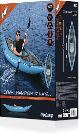 Надувний каяк на 1 особу з ручним насосом, веслом, сумкою для перенесення, синій, Single Cove Champion 2023