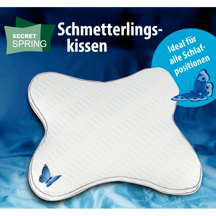Подушка HSP Метелик з ефектом пам&39яті Подушка для сну на боці - подушка для підтримки шиї - ергономічна підтримка - дихаюча - ортопедична подушка - 45 x 35 x 10 см, біла
