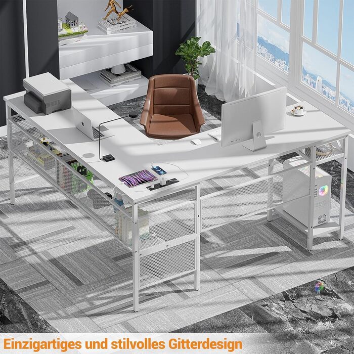 Г-подібний ігровий стіл, 14117x76 см, комп&39ютерний стіл з відділенням для зберігання речей, офісний стіл з двостороннім кутовим столом для навчання, ігровий, домашній офіс, білий