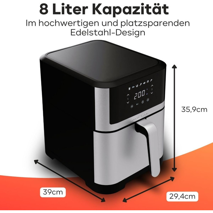 Аерофритюрниця ProfiCook 8 л Безмасляне приготування Airfryer з 7 програмами XXL-модель з мінімумом диму та запахів PC-FR 1269 H, нержавіюча сталь *Модель 2024*