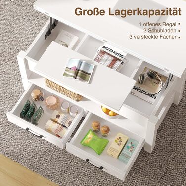 Журнальний столик Rolanstar з регульованою висотою, стіл для вітальні з шухлядою та прихованим відділенням, який трансформується в обідній стіл, дерев&39яний диван-столик 100 x 50 см, білий