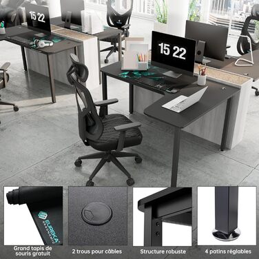 Ергономічний кутовий стіл EUREKA, 155x110 см, ігровий стіл, L-подібний комп&39ютерний стіл для студії та домашнього офісу