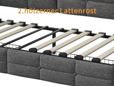 М&39яке ліжко/диван-ліжко 90x200 з 2 шухлядами для зберігання речей, дитяче ліжко 90x200 зі світлодіодним освітленням та зарядною станцією USB, односпальне ліжко з дерев&39яним рейковим каркасом, лляно-сірий (без матраца) лляно-сірий 90x200 см