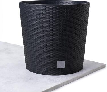 Кашпо HappyFlower MultiProject вкл. вставку круглий ротанговий вигляд 4 розміри 4 кольори кашпо (400, чорний) 400 антрацит